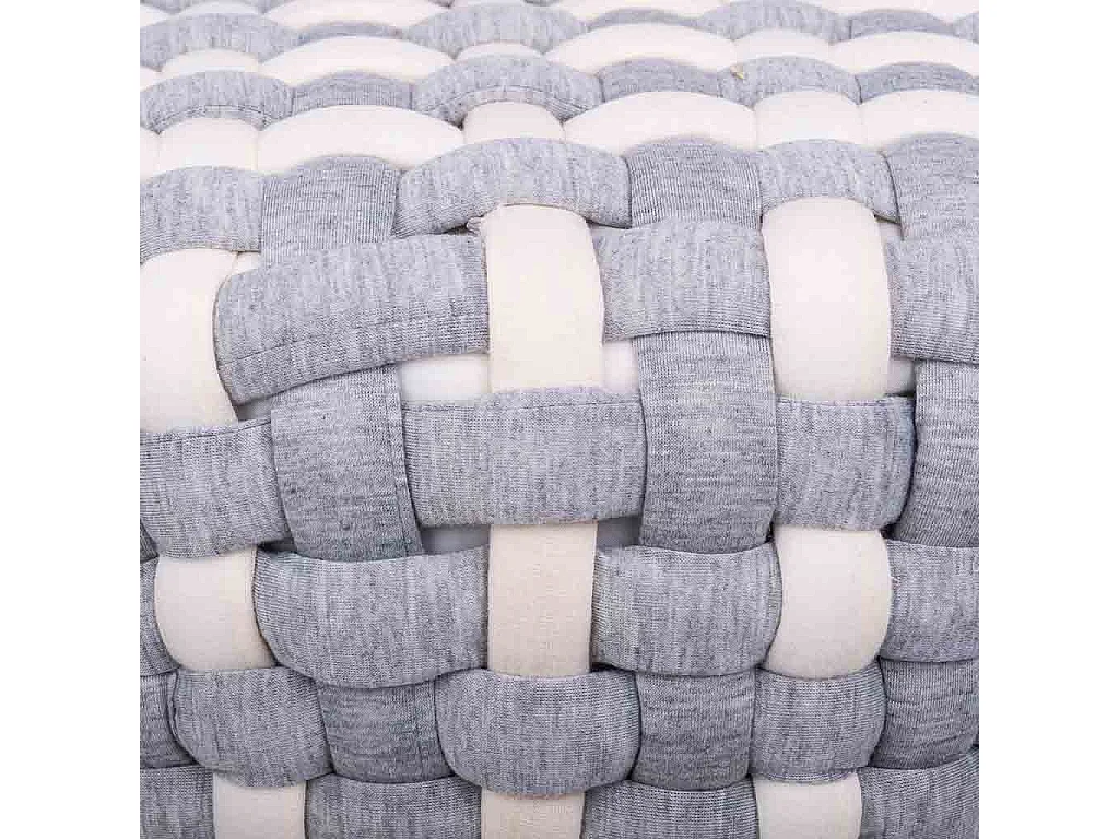 Grauer Hocker aus gewebter Baumwolle und Holz, 40x40x36h cm