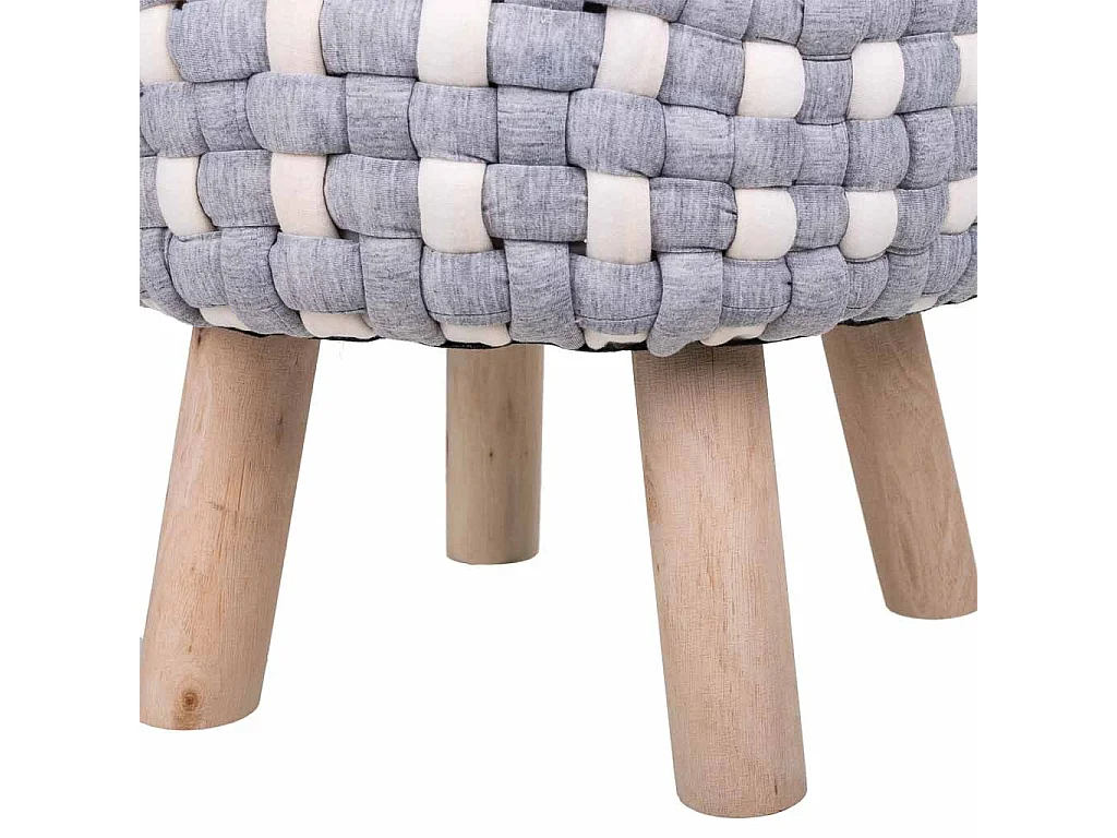 Grauer Hocker aus gewebter Baumwolle und Holz, 40x40x36h cm