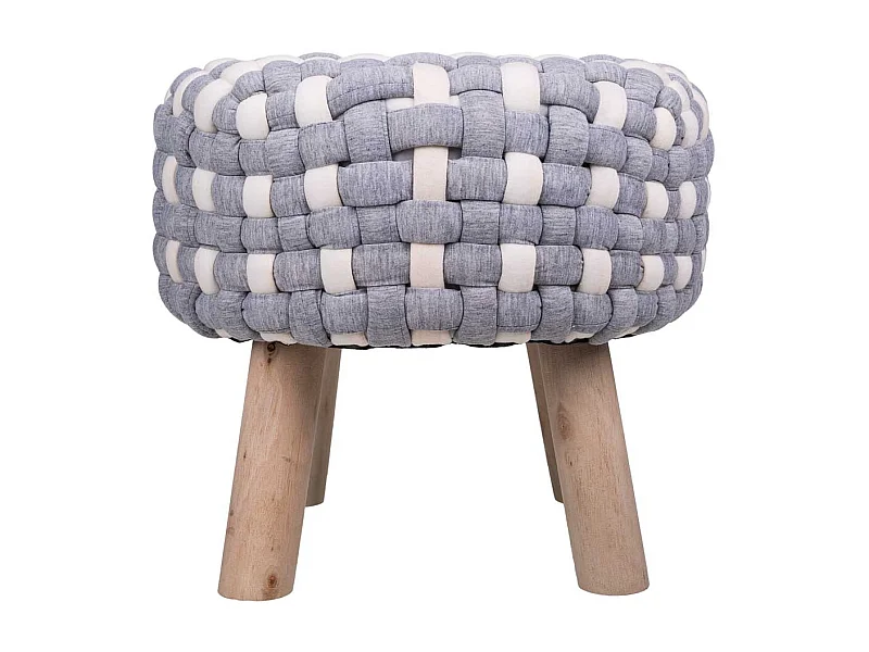 Grauer Hocker aus gewebter Baumwolle und Holz, 40x40x36h cm