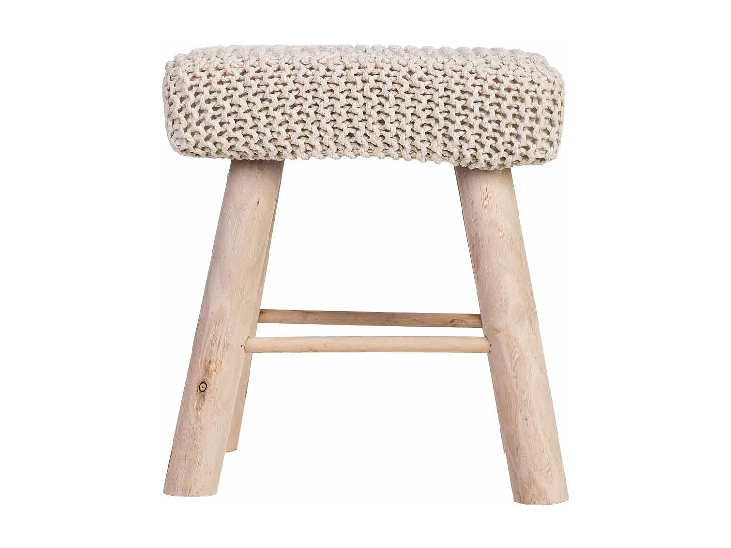 Hocker aus gewebter Baumwolle und Holz, 26x39x44H cm, weiß