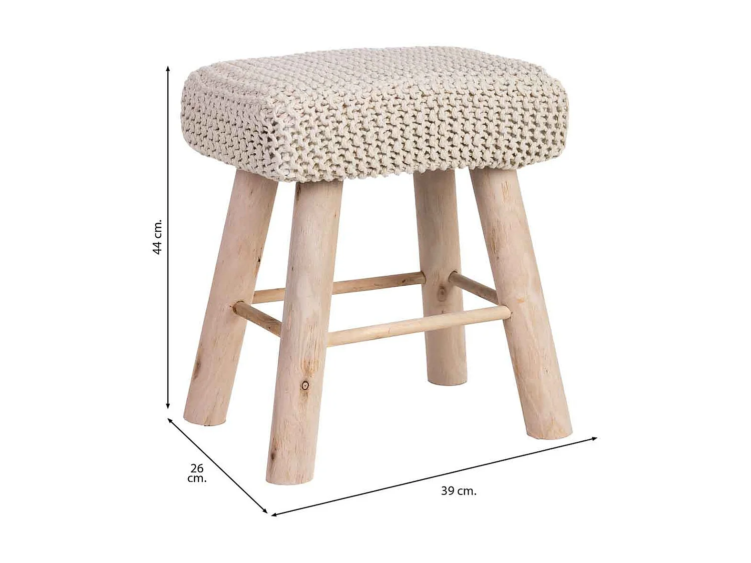 Hocker aus gewebter Baumwolle und Holz, 26x39x44H cm, weiß