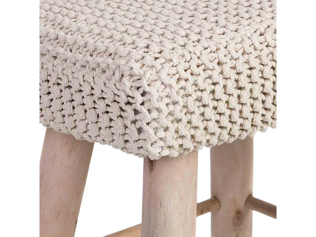 Hocker aus gewebter Baumwolle und Holz, 26x39x44H cm, weiß