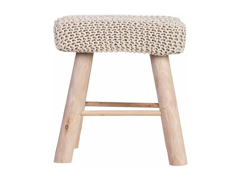 Hocker aus gewebter Baumwolle und Holz, 26x39x44H cm, weiß