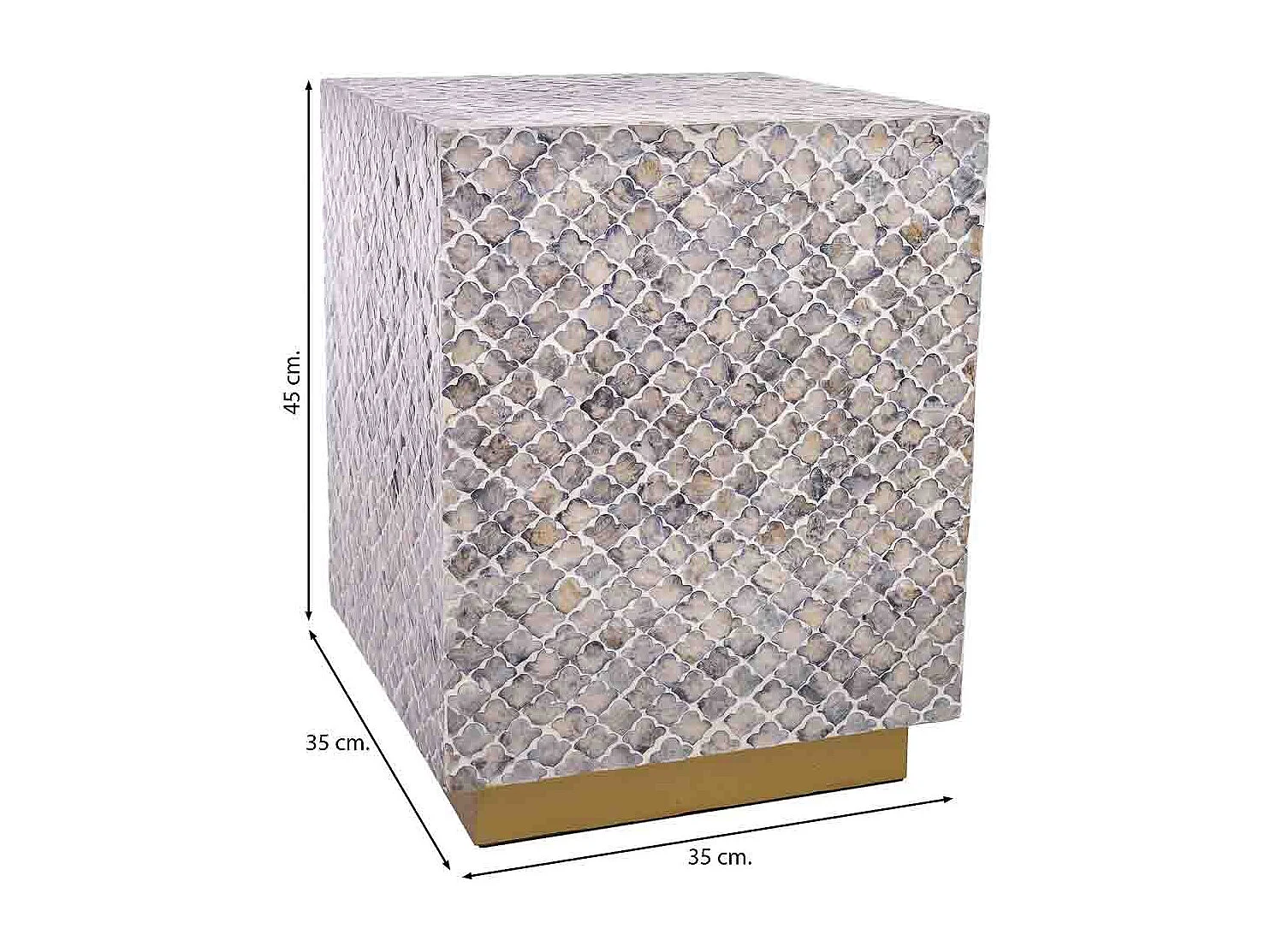 Hocker aus Holz und Capiz, grau, 35x35x45H cm