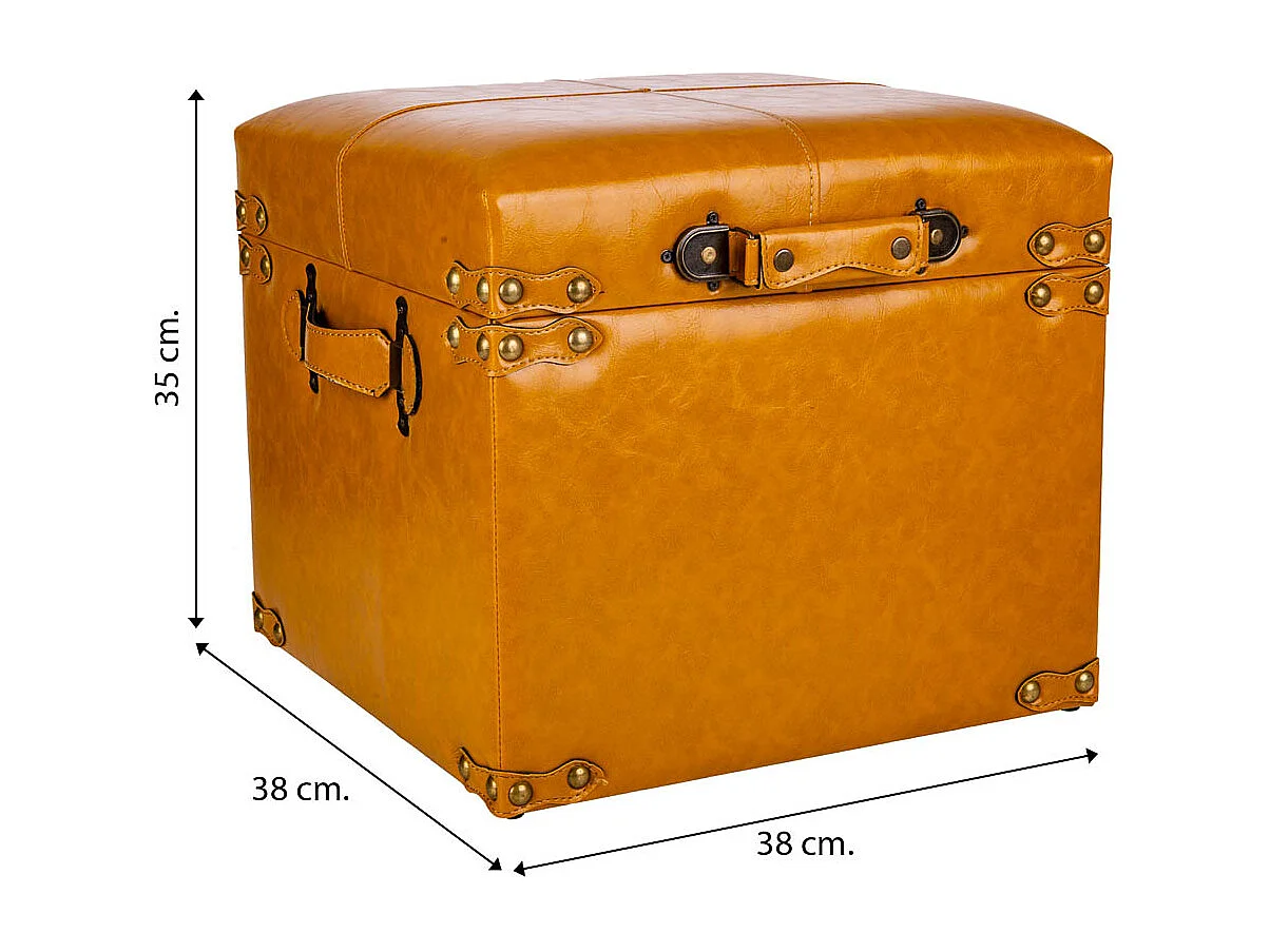 Sgabello con cassetti in similpelle arancione 38x38x35h