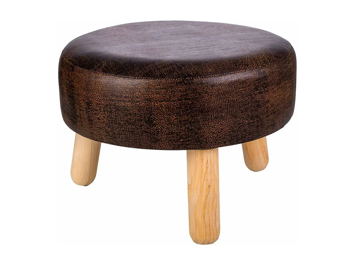 Hocker aus Holz und braunem Kunstleder, 40x40x13/29h cm