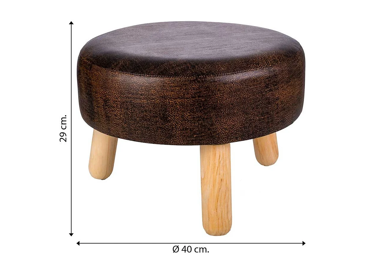 Hocker aus Holz und braunem Kunstleder, 40x40x13/29h cm
