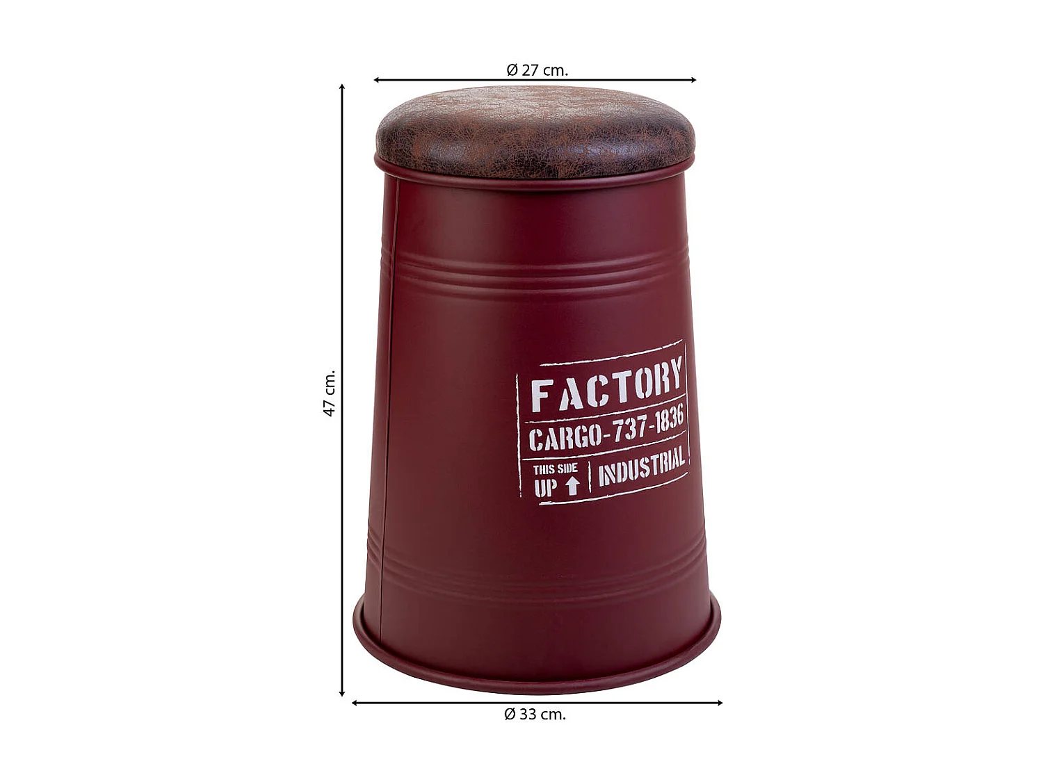 Tabouret en métal rembourré imprimé rouge 33x47