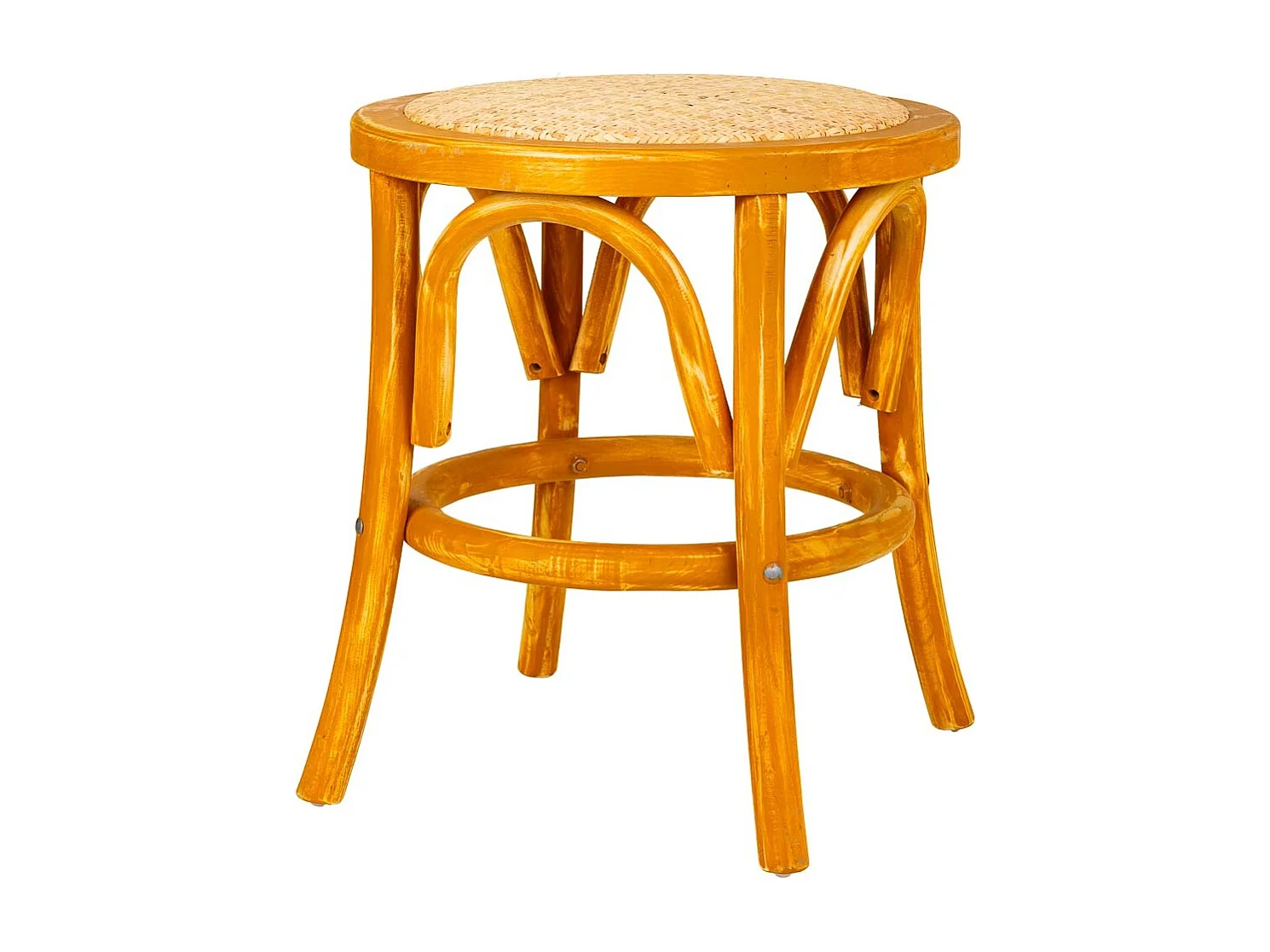 Sgabello in legno e seduta in rattan marrone d40x45h