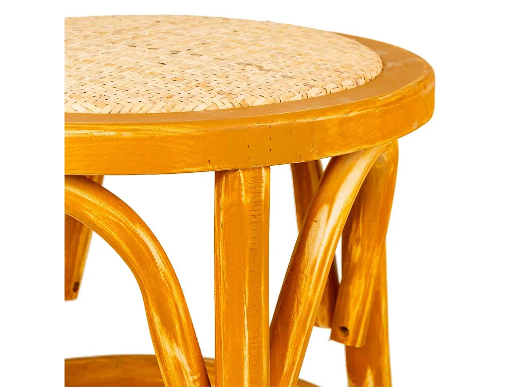 Sgabello in legno e seduta in rattan marrone d40x45h