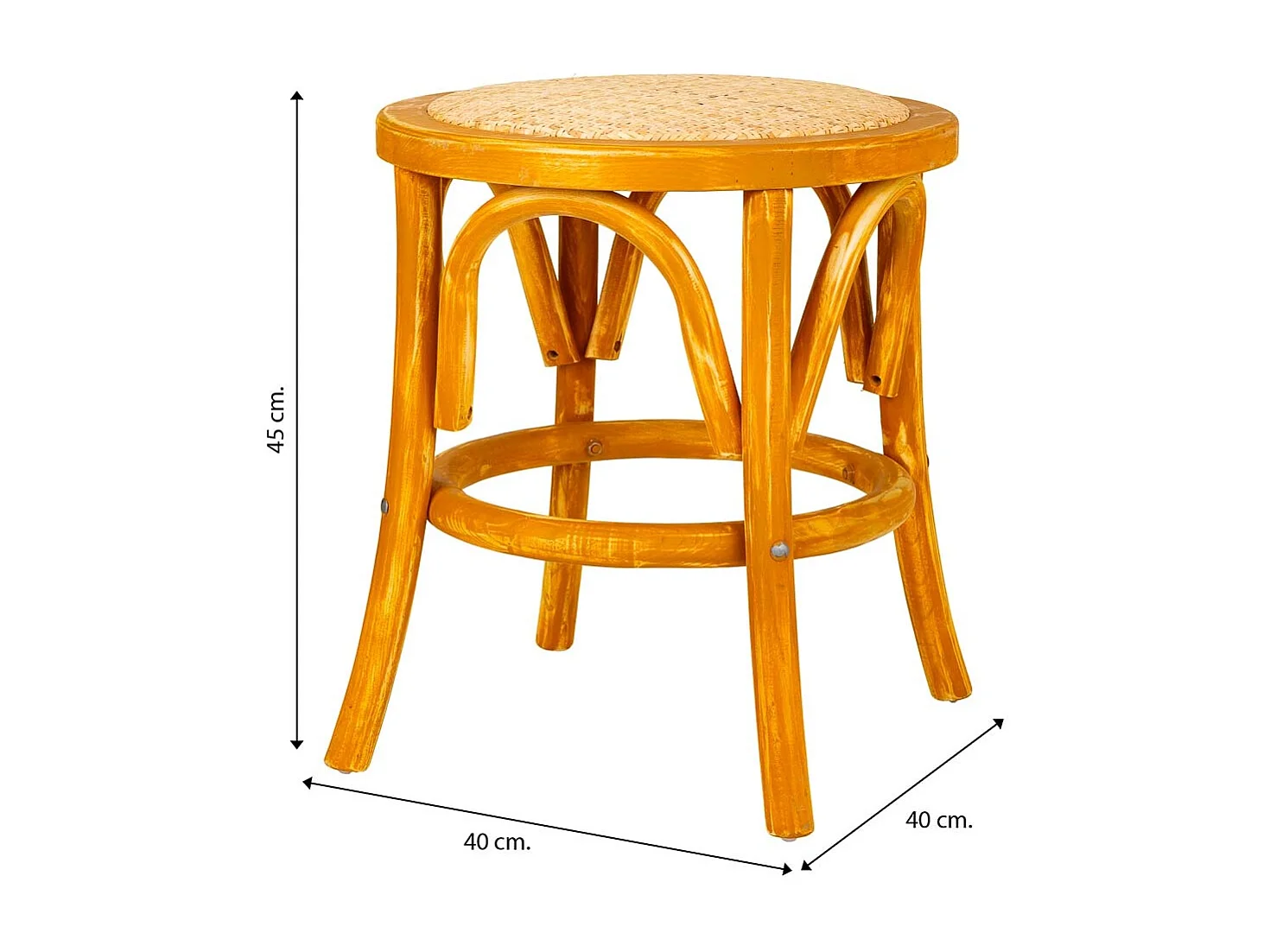 Sgabello in legno e seduta in rattan marrone d40x45h