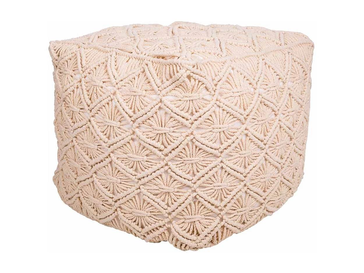 Puf in cotone intrecciato panna 45x45x40h