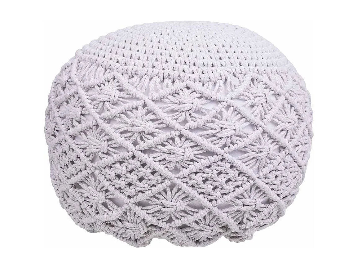 Weißer geflochtener Baumwoll-Puff 45x45x33h cm