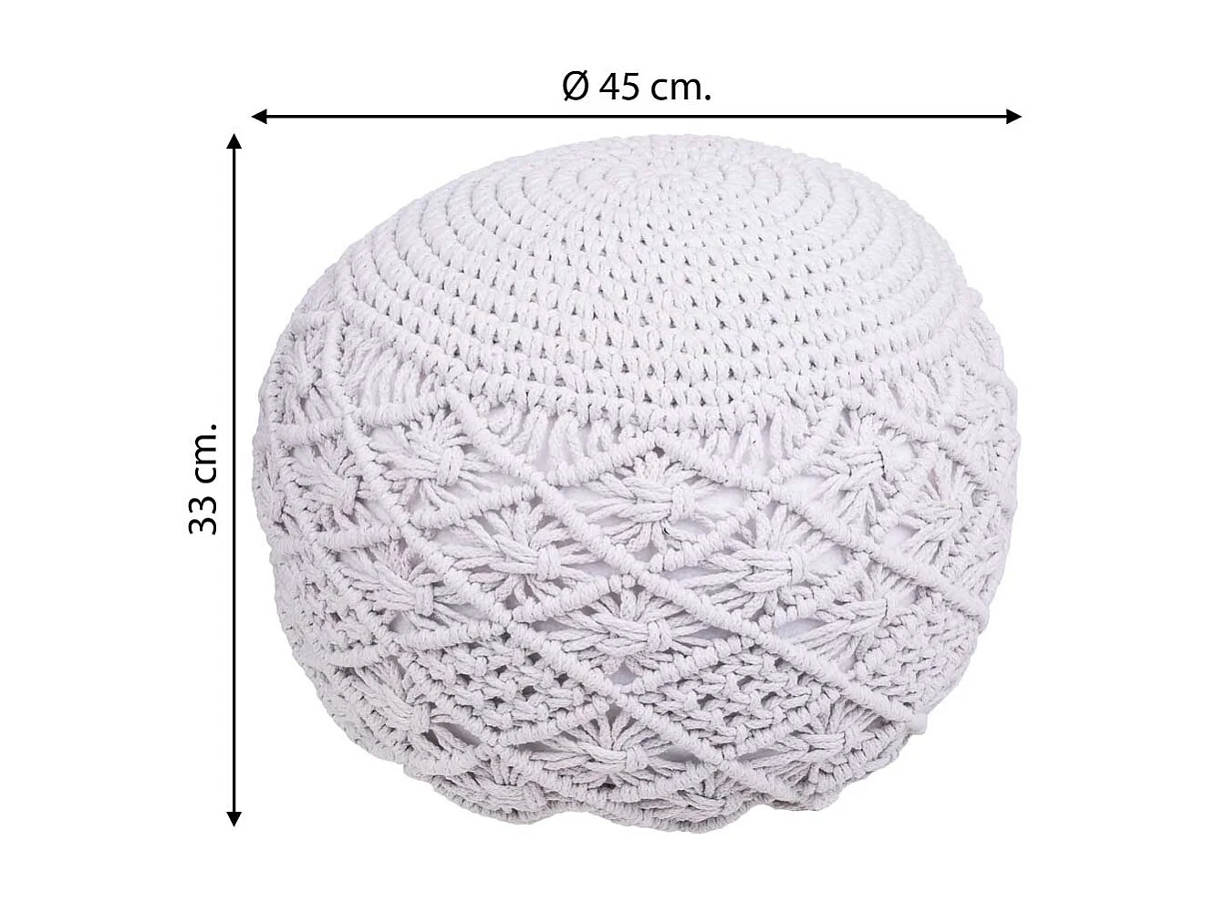 Weißer geflochtener Baumwoll-Puff 45x45x33h cm
