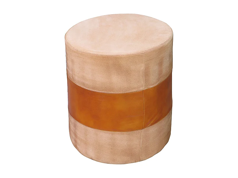 Pouf artisanal en cuir marron 42x42x45h