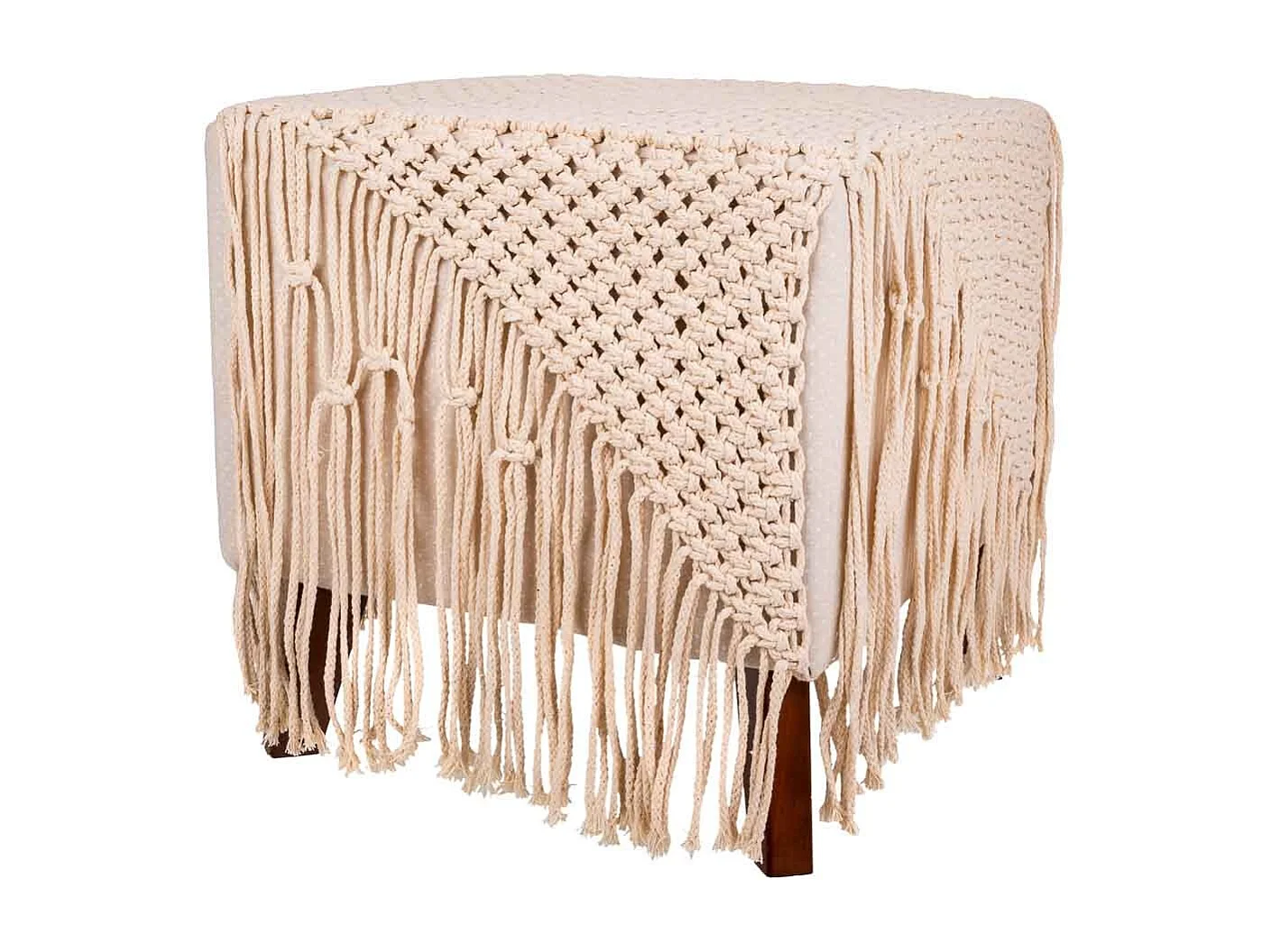 Puf in cotone intrecciato panna 45x45x45h