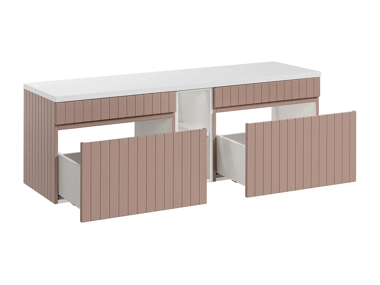 Meuble sous vasque suspendu strié avec niches - Rose - L140 cm - SATARA