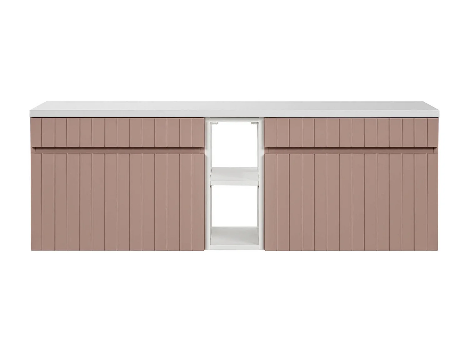 Meuble sous vasque suspendu strié avec niches - Rose - L140 cm - SATARA