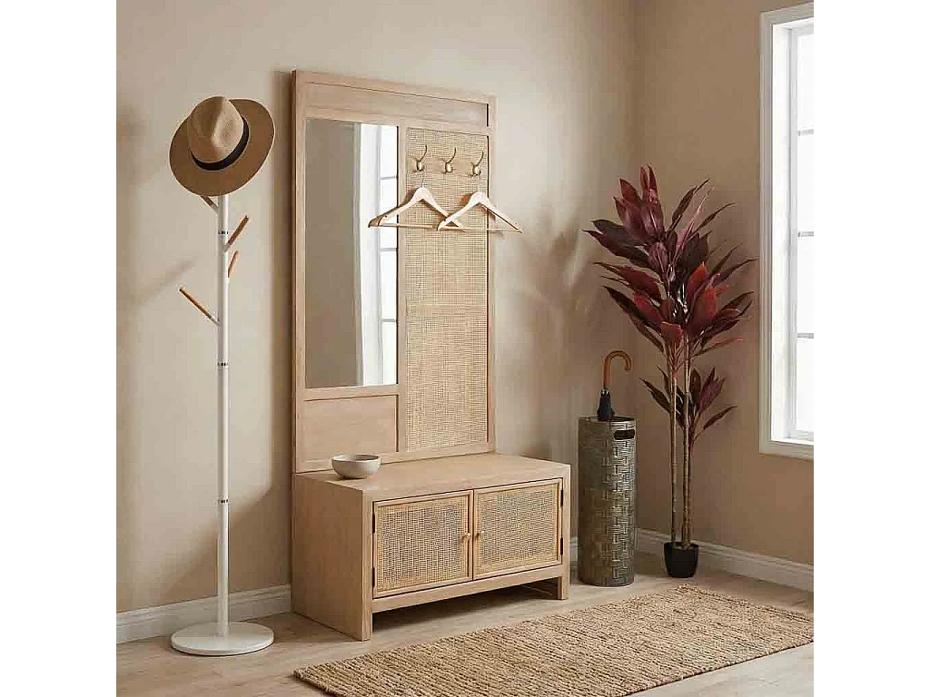 Mobile ingresso panca MDF e griglia, marrone, 90x181h