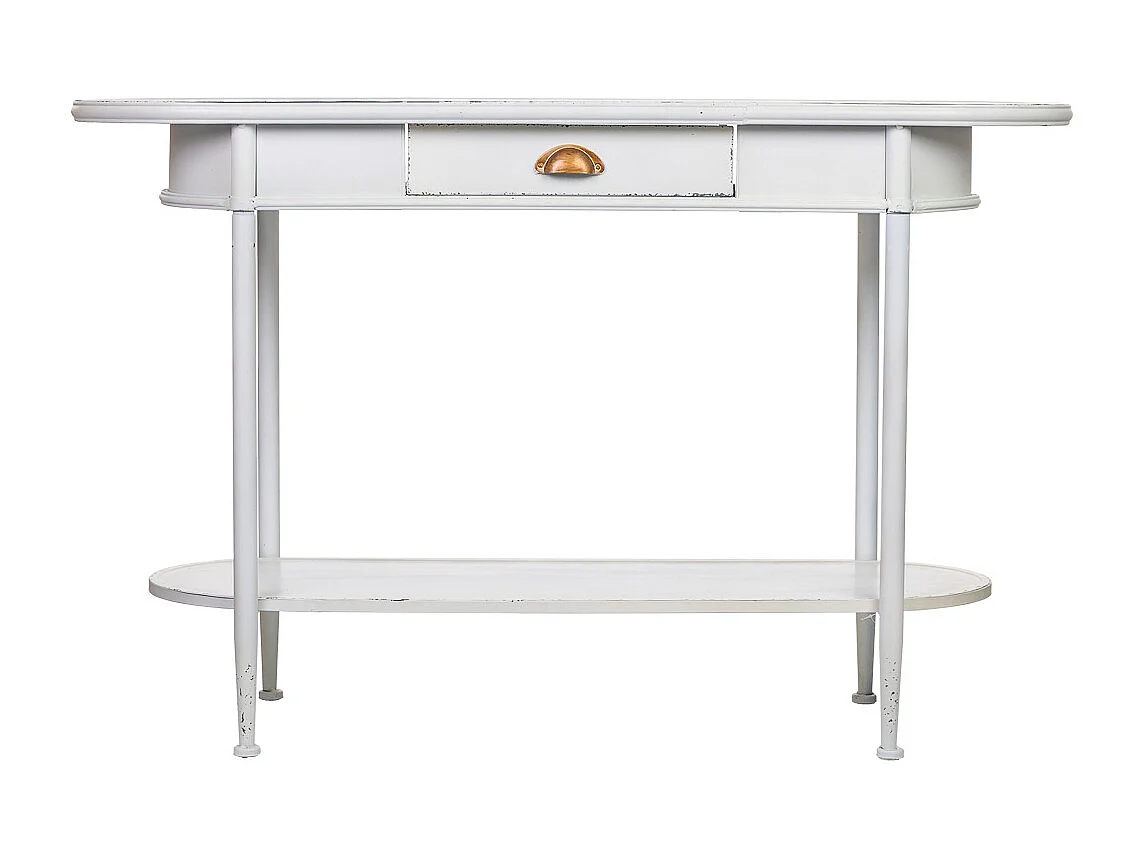 Meuble d'entrée 1 tiroir et 1 étagère en métal blanc 120x41x75h cm