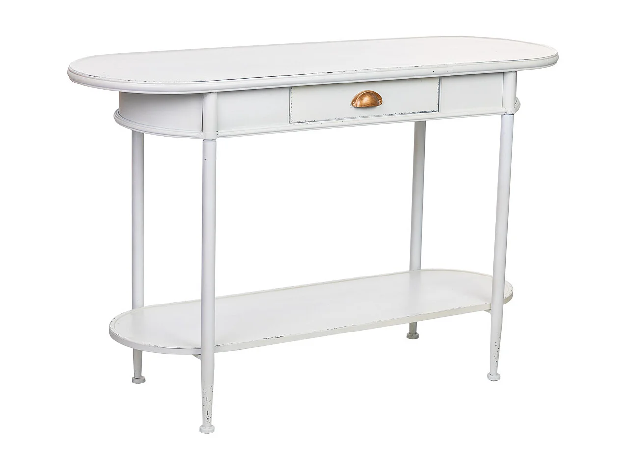 Meuble d'entrée 1 tiroir et 1 étagère en métal blanc 120x41x75h cm