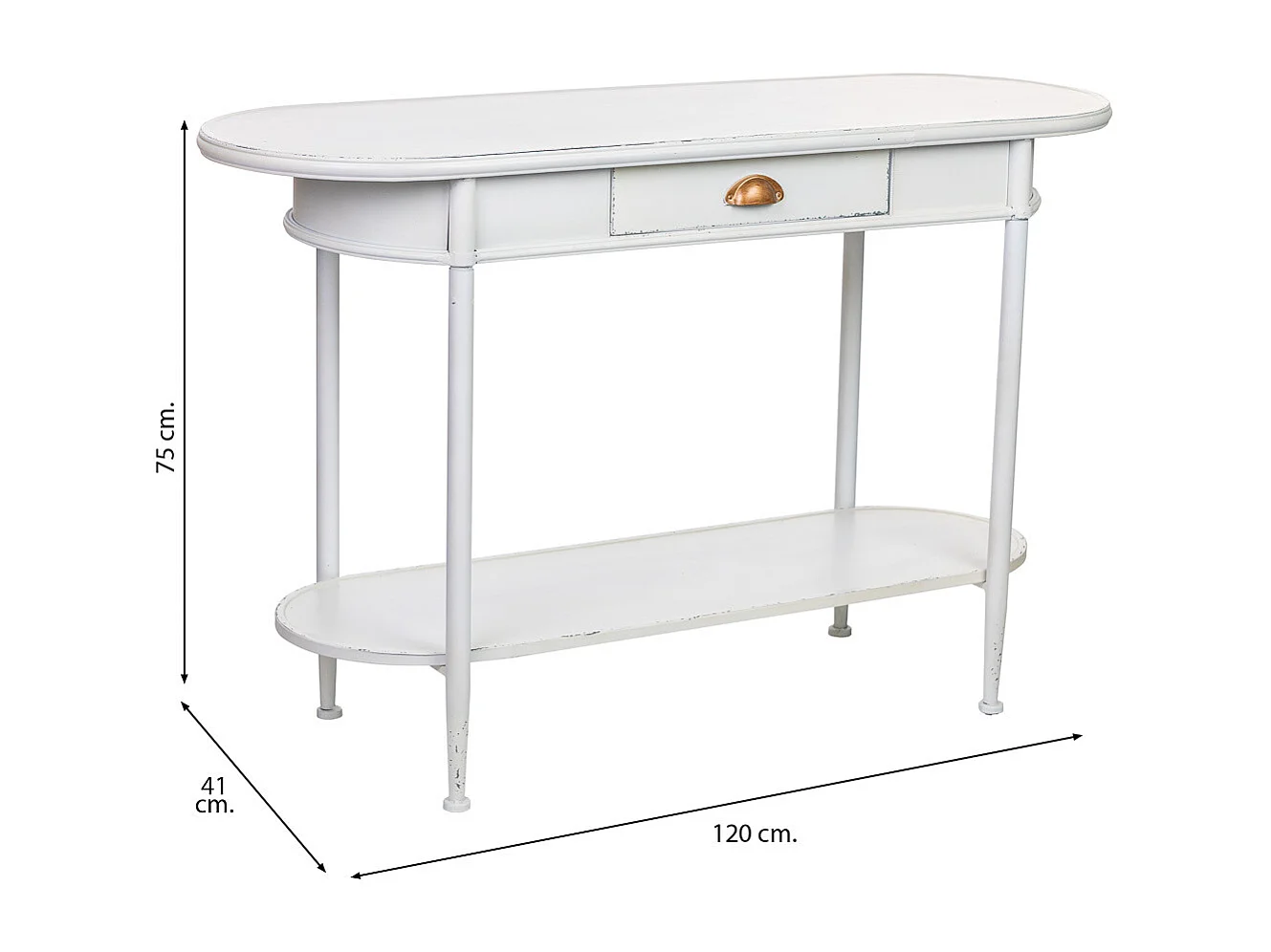 Meuble d'entrée 1 tiroir et 1 étagère en métal blanc 120x41x75h cm