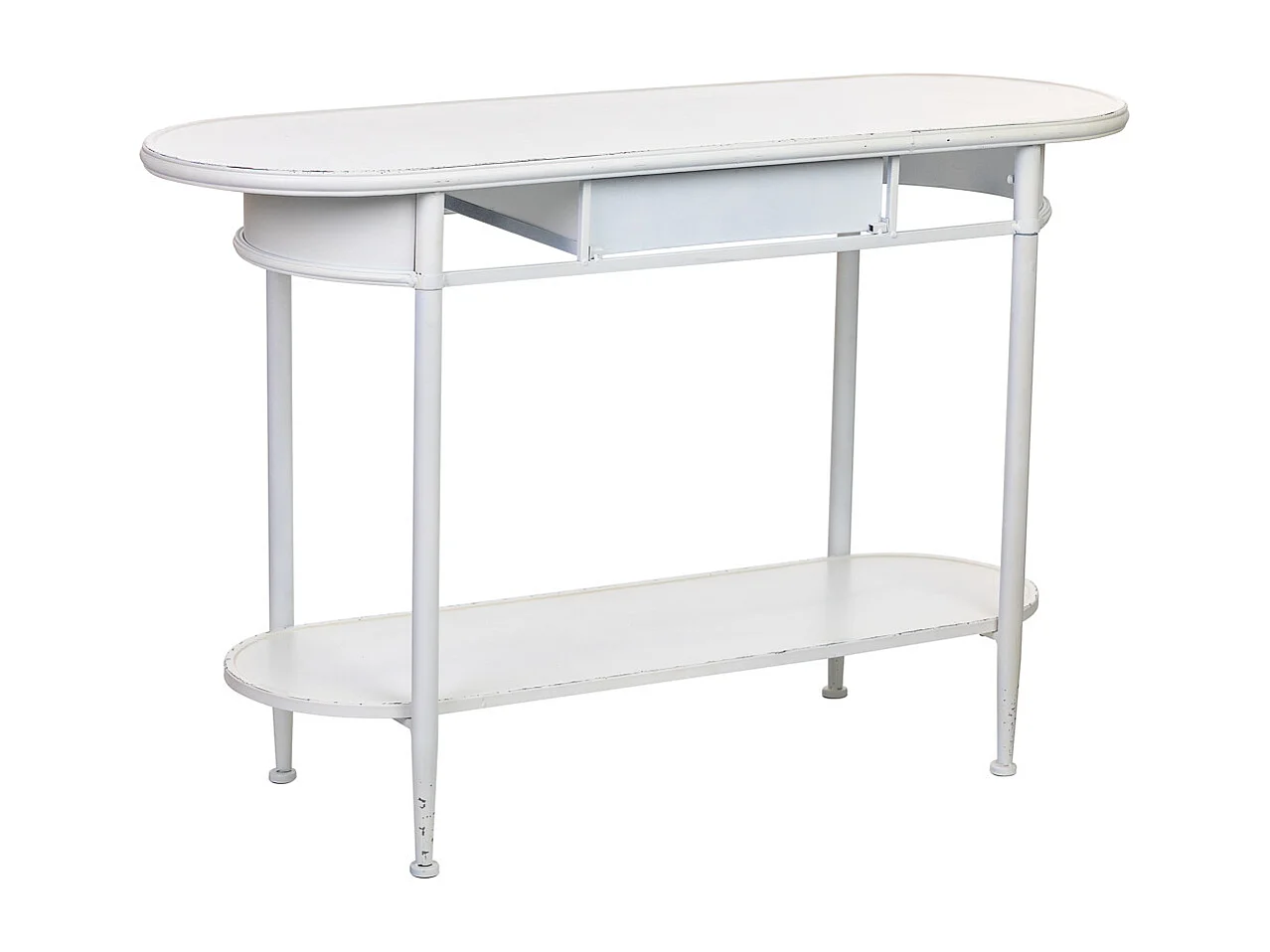 Meuble d'entrée 1 tiroir et 1 étagère en métal blanc 120x41x75h cm