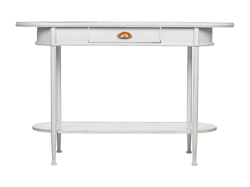 Flurtisch mit 1 Schublade und 1 Regal aus weißem Metall, 120x41x75H cm