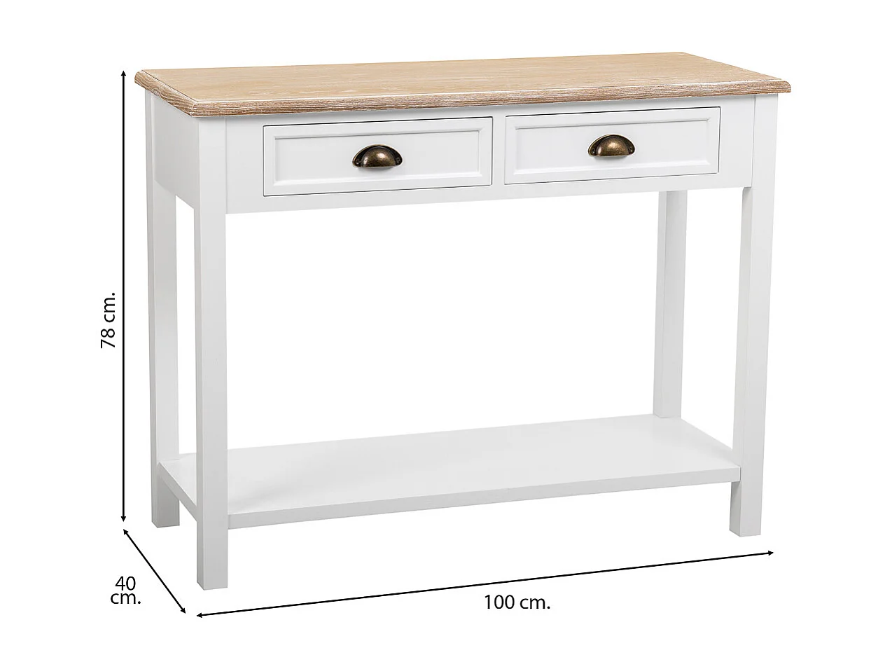 Mobile da ingresso in legno con 2 cassetti e 1 ripiano bianco 100x40x78