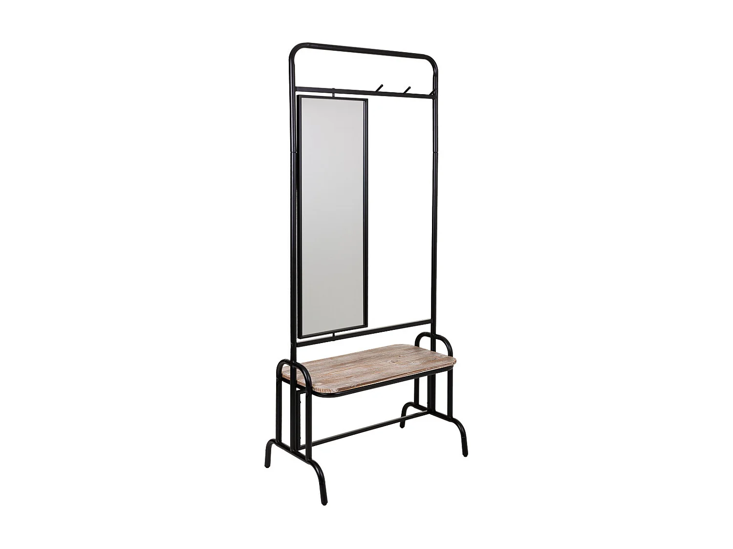 Mobile da ingresso con Sgabello e specchio in metallo e legno grigio 77x45x181,5h