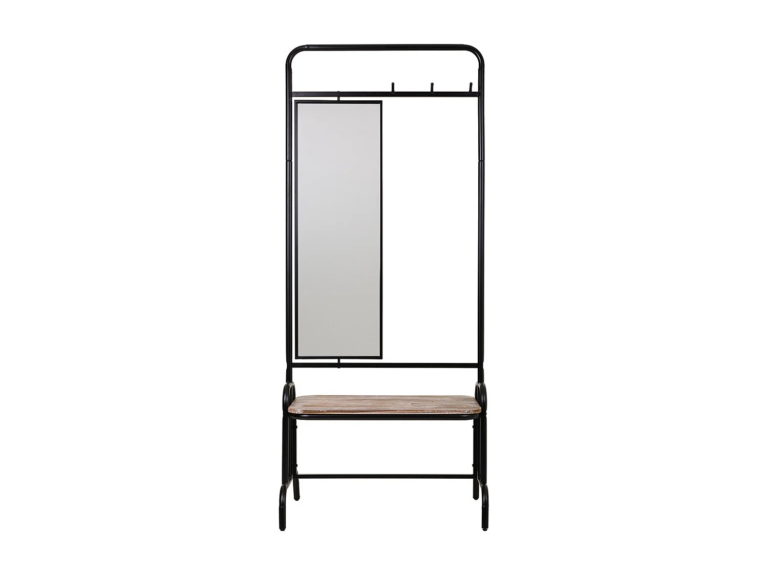 Flur mit Bank und Spiegel aus Metall und grauem Holz 77x45x181,5h cm