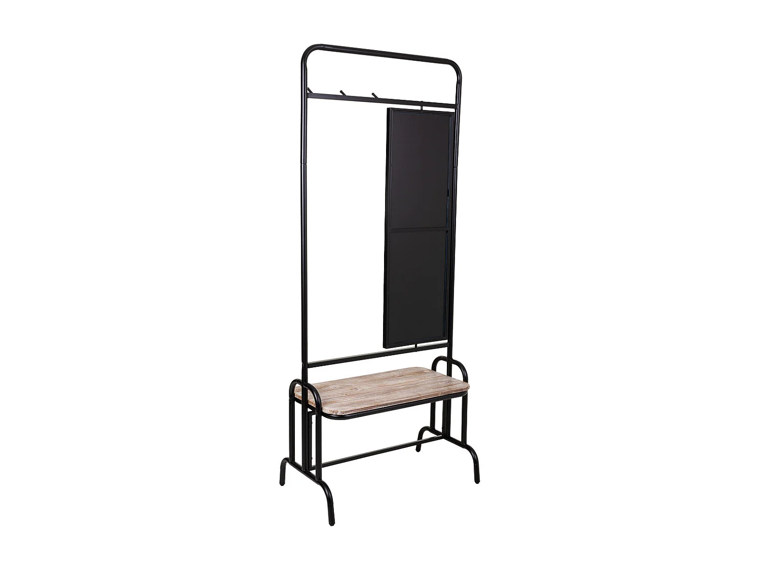 Flur mit Bank und Spiegel aus Metall und grauem Holz 77x45x181,5h cm