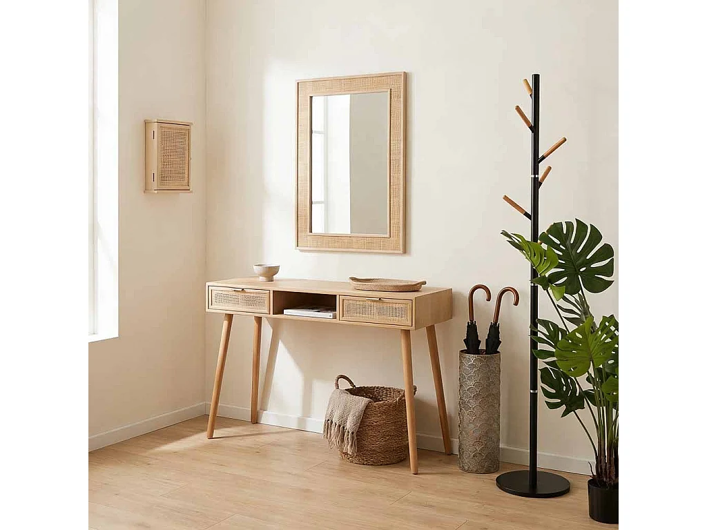 Meuble d'entrée en bois et grille marron 120x42x79h