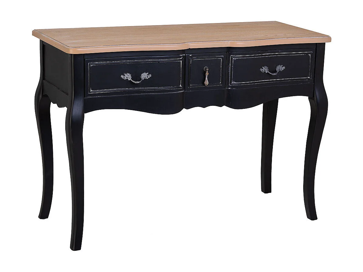 Console in legno laccato nero invecchiato con 3 cassetti 115x50x80h cm