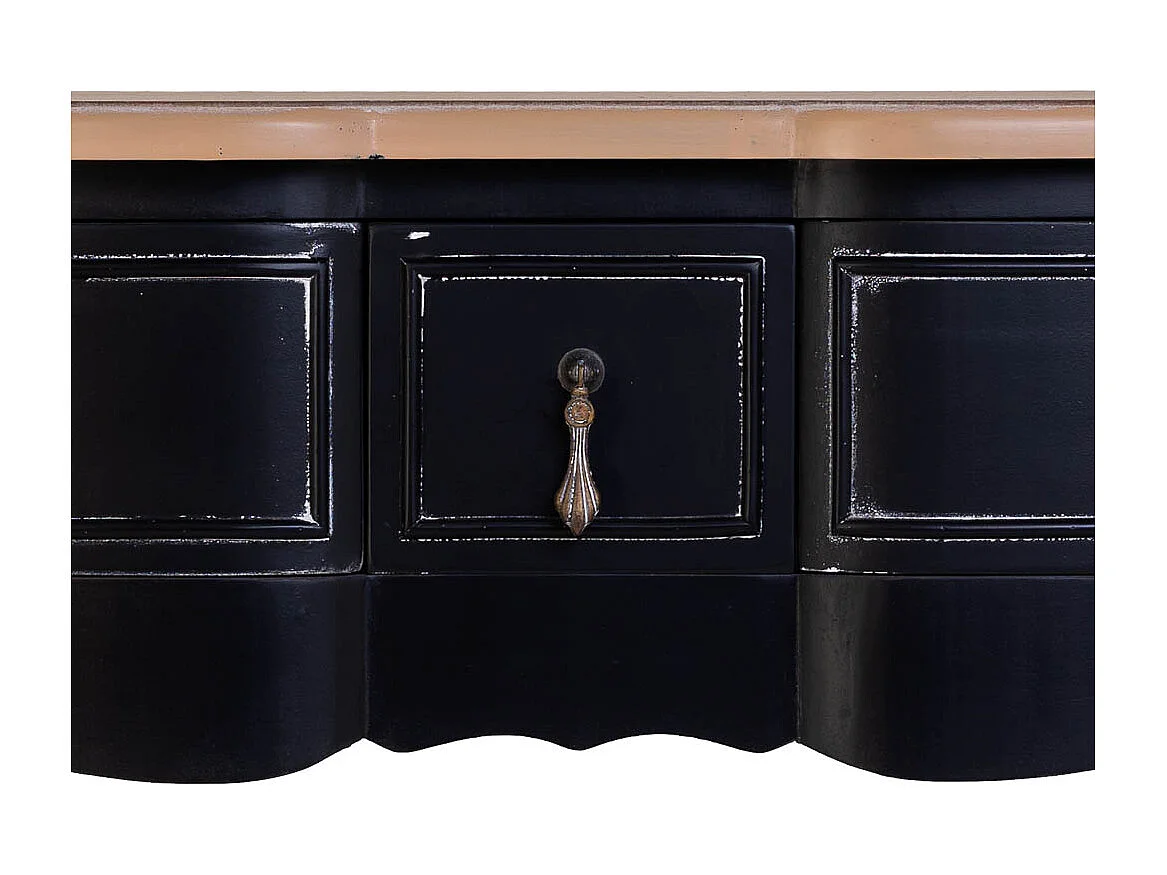 Console in legno laccato nero invecchiato con 3 cassetti 115x50x80h cm