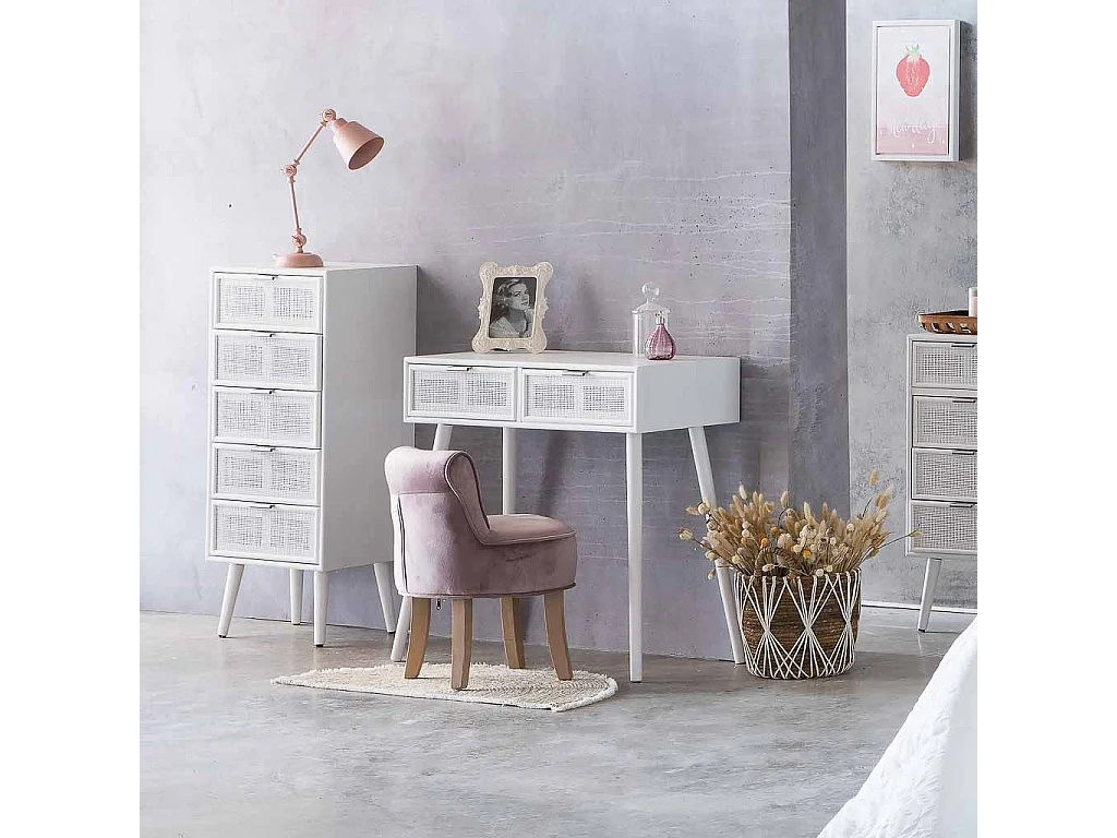 Mobile da ingresso in legno bianco e rete 80x42x79h