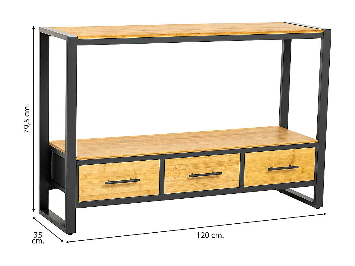 Mobile da ingresso in metallo e legno con 3 cassetti 120x35x79,5h cm