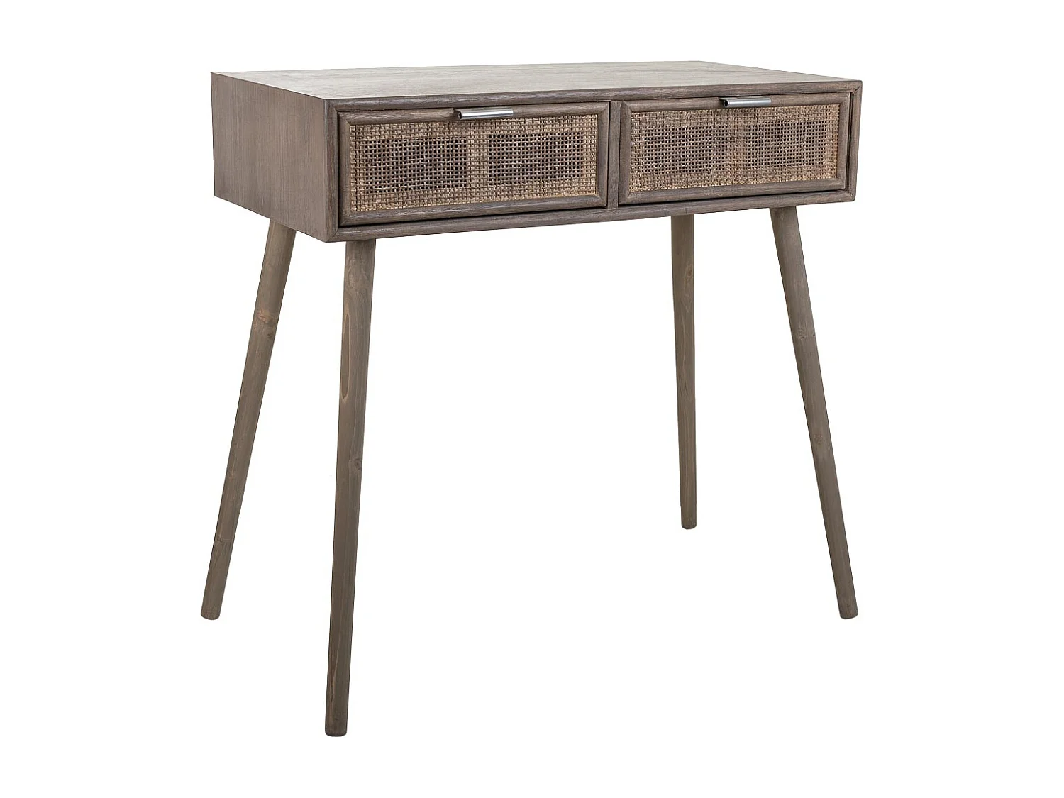 Flurtisch aus Holz und Bambusgitter mit 2 grauen Schubladen 80x42x79h cm