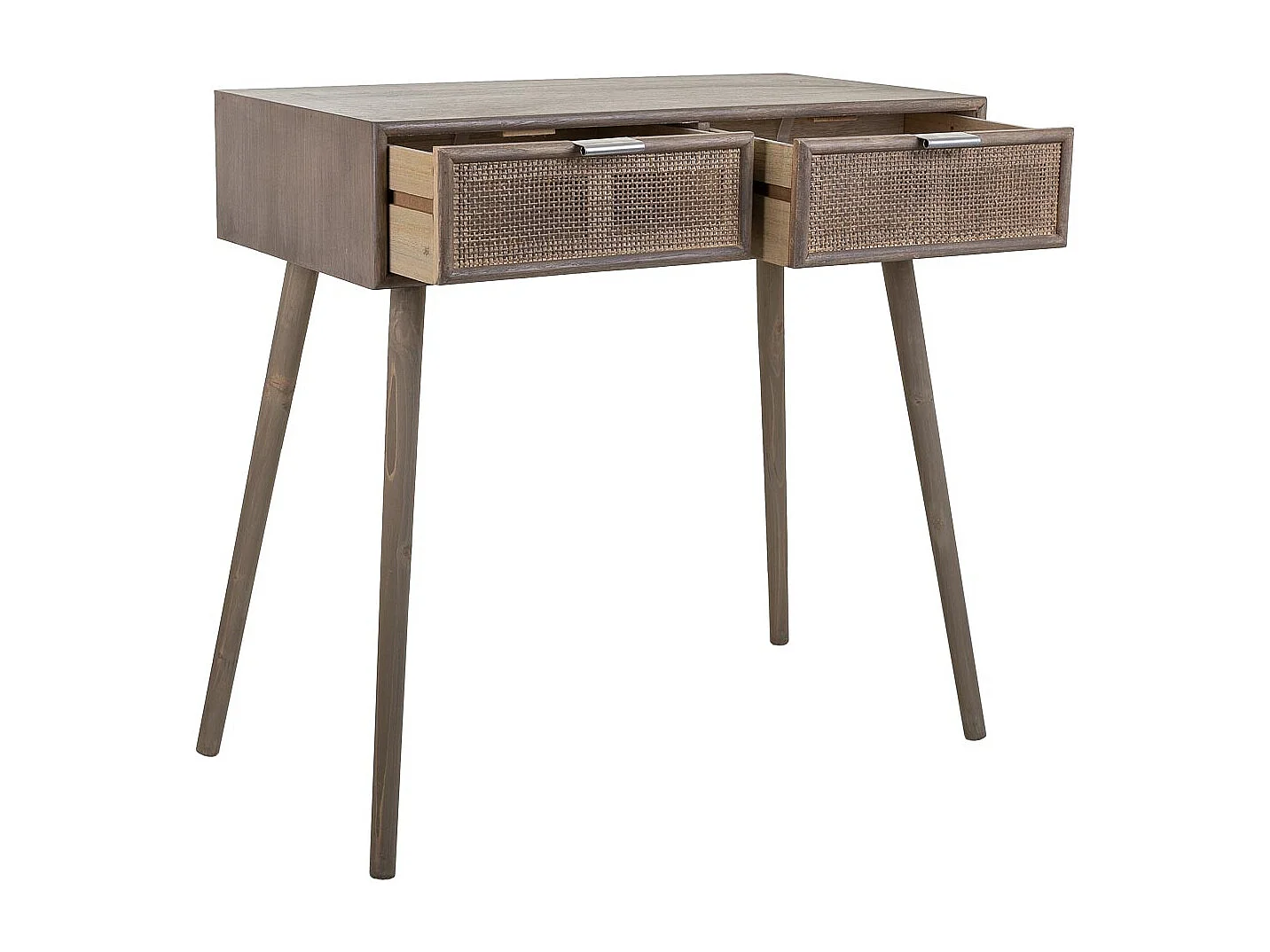 Flurtisch aus Holz und Bambusgitter mit 2 grauen Schubladen 80x42x79h cm