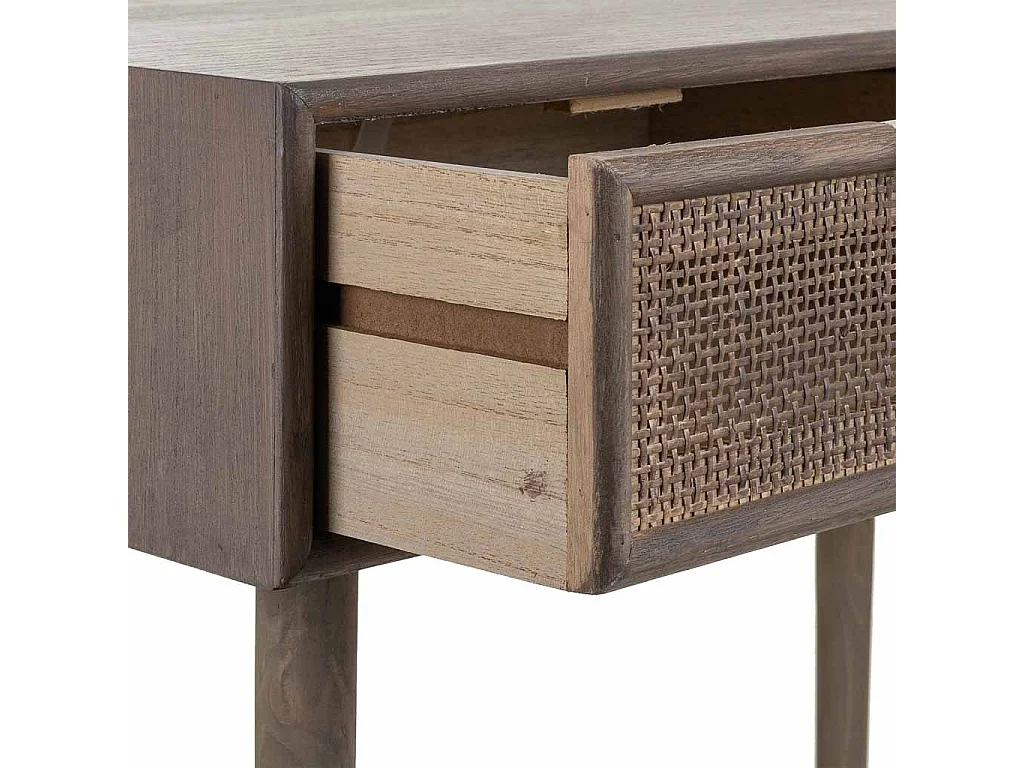 Flurtisch aus Holz und Bambusgitter mit 2 grauen Schubladen 80x42x79h cm