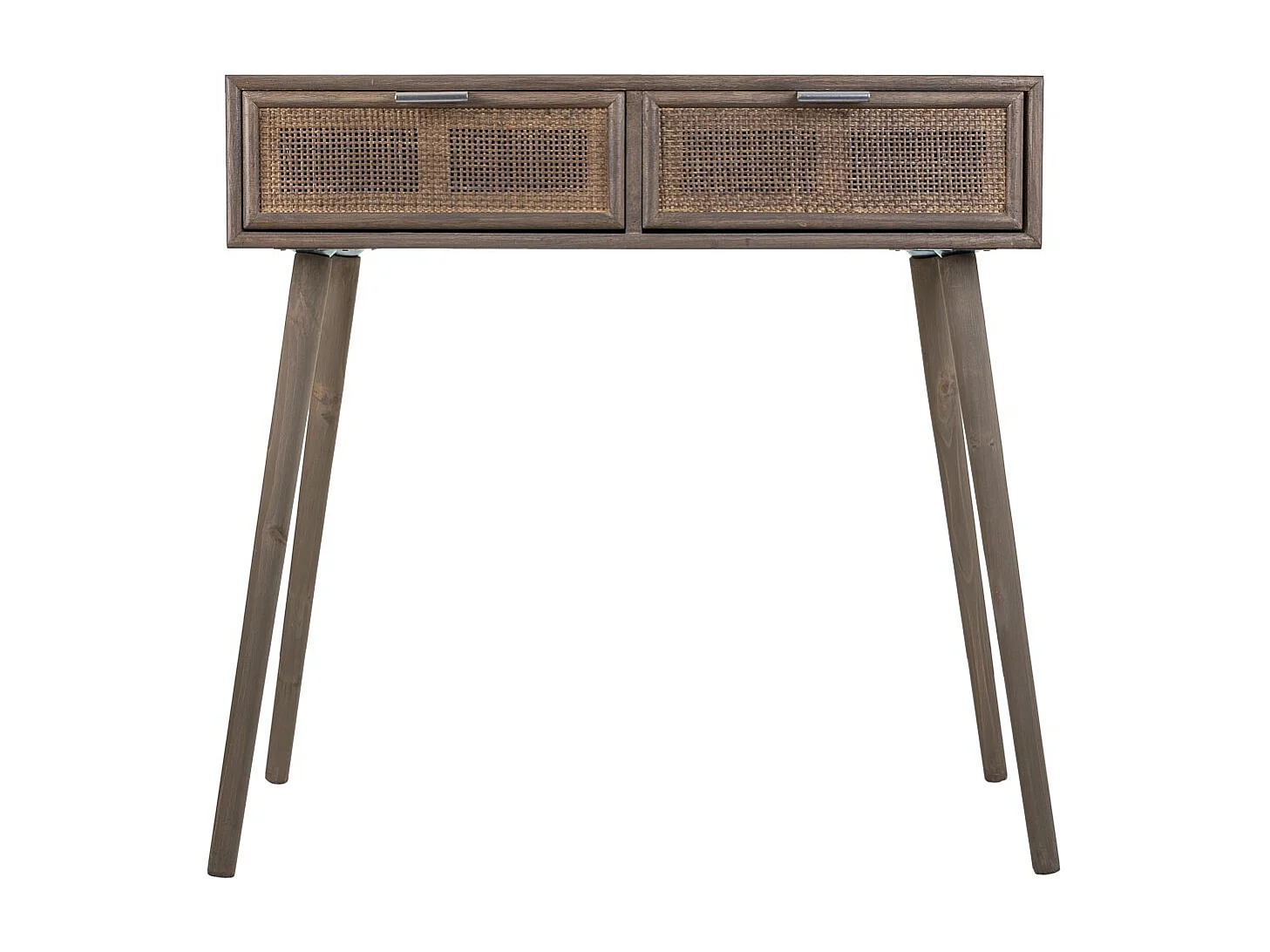 Mobile da ingresso in legno e griglia in bambù con 2 cassetti grigi 80x42x79h