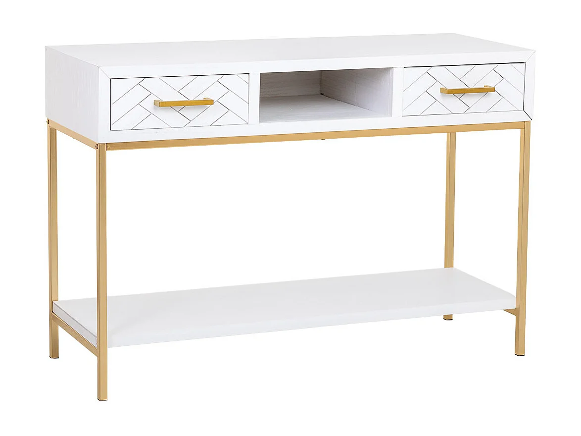 Meuble d'entrée avec deux tiroirs, bois et métal, 120x40x69h cm