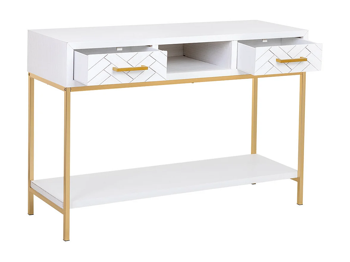 Meuble d'entrée avec deux tiroirs, bois et métal, 120x40x69h cm