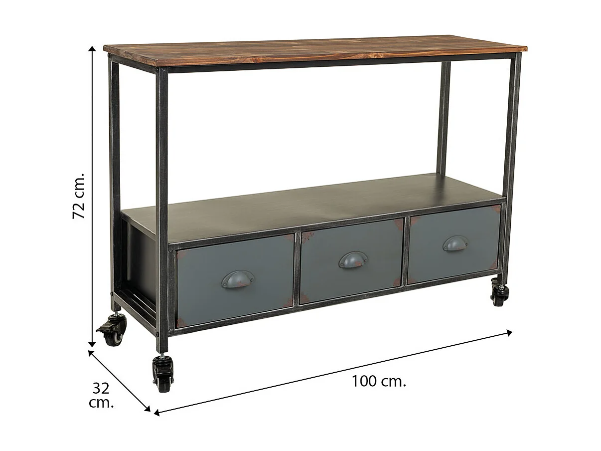 Console en bois et métal marron 100x32x72h