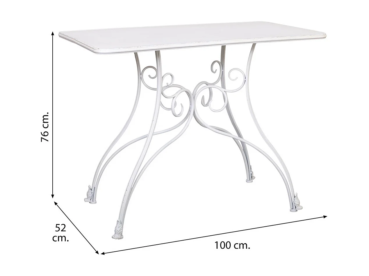 Flurtisch aus gealtertem weißem Metall 100x52x76