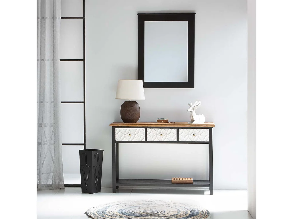 Conjunto de hall de madeira com 3 gavetas 120x40x81