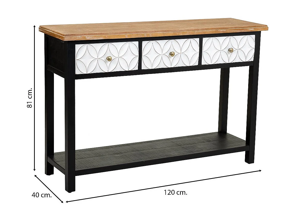 Conjunto de hall de madeira com 3 gavetas 120x40x81