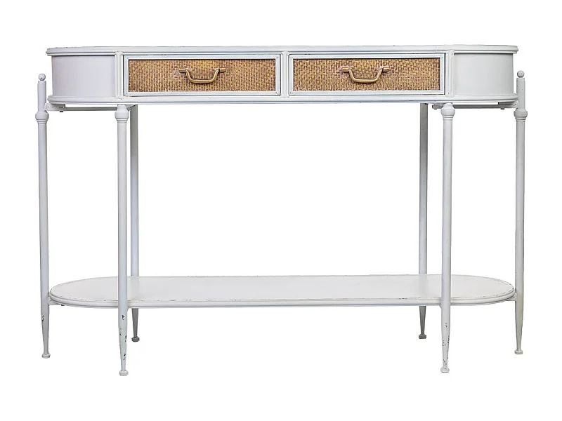 Flurschrank mit 2 Schubladen und 1 Regal aus weißem Metall, 125x41x81H cm