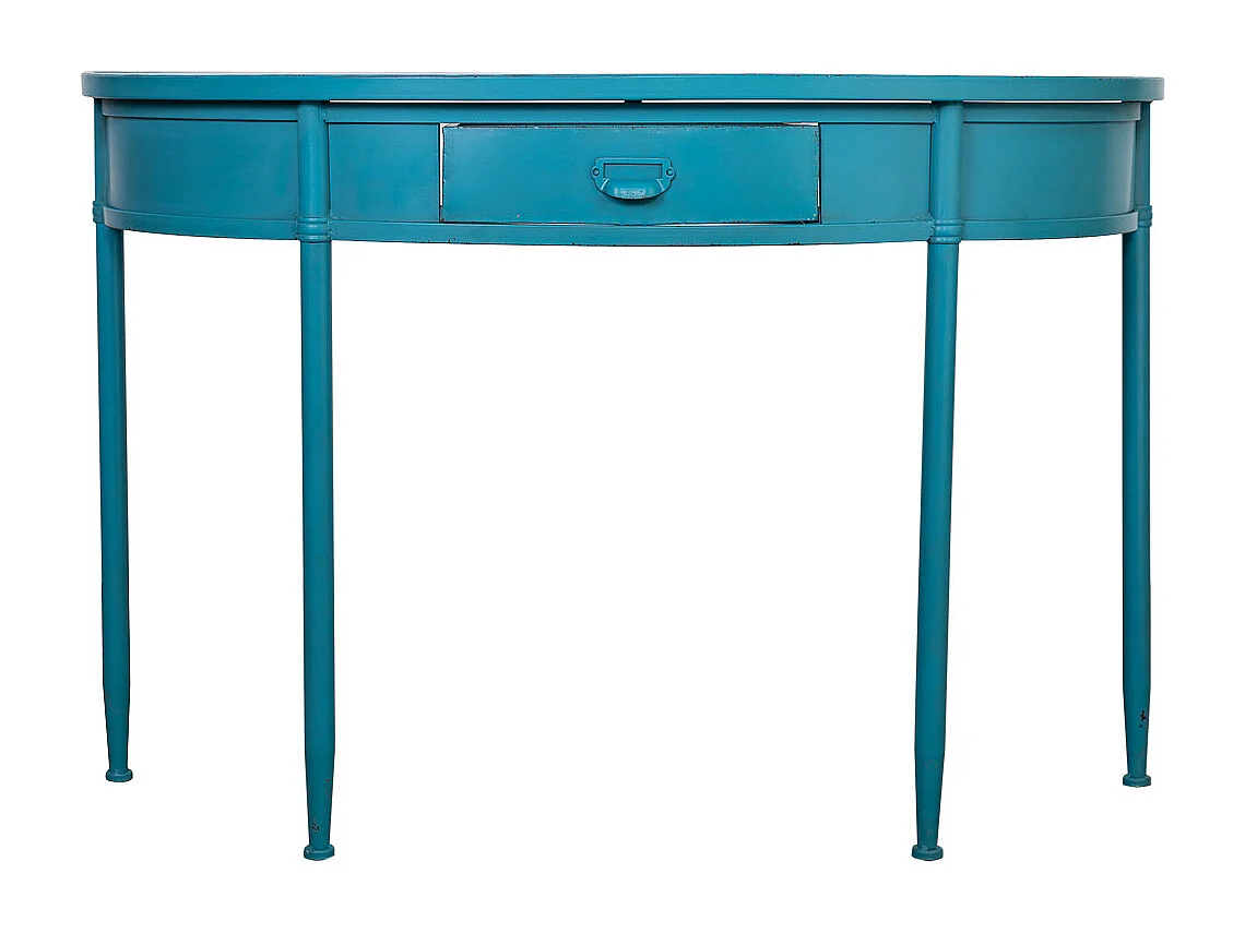 Console en métal avec 1 tiroir vieillie bleue 120x44x80