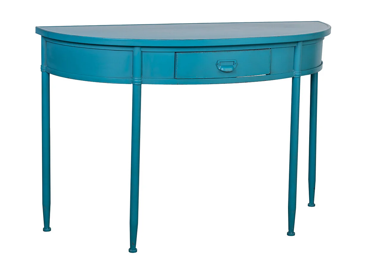 Console en métal avec 1 tiroir vieillie bleue 120x44x80